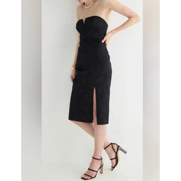 J. Crew Collection Black Jacquard Cocktail Dress Strapless Size 4 New - Picture 1 of 16